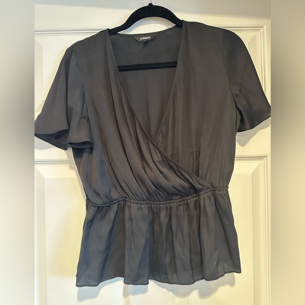 Satin Wrap Peplum Blouse